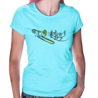Imagem de Baby Look Trombone Notas Musicais - Foca na Moda, Azul claro, P