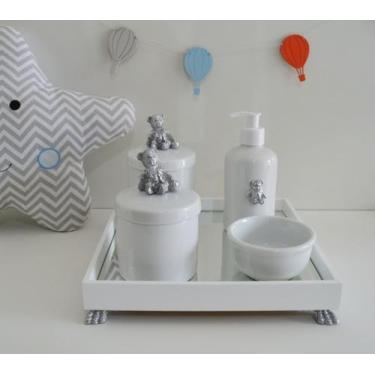 Imagem de Kit Higiene Porcelana Bebê Banho Cuidado Quarto K014 Urso - Ciranda Ar