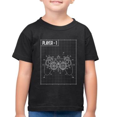 Imagem de Camiseta Algodão Infantil Player 1 Controle Joystick - Foca na Moda, P