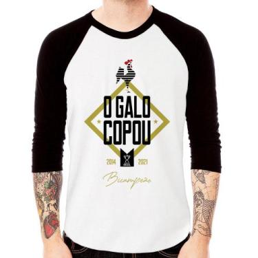 Imagem de Camiseta Raglan O Galo Copou! Manga 3/4 - Foca na Moda, Branco, Preto,
