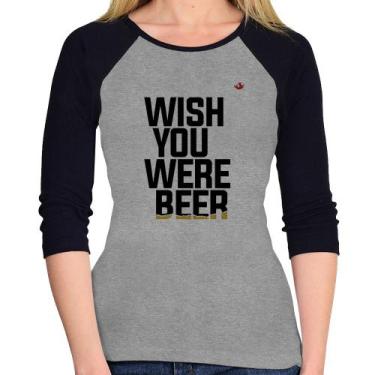 Imagem de Baby Look Raglan Wish you were beer Manga 3/4 - Foca na Moda, Cinza, P