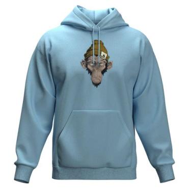 Imagem de Moletom Fechado Estampado Bolso Canguru Com Capuz - Relaxado, Azul beb