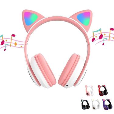 Imagem de Headset De Gatinho Com Fio Orelha Led Para Crianças Meninas