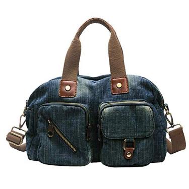 Imagem de Bolsas jeans femininas bolsa jeans com vários bolsos jeans azul Pocketbooks Tote Hobos Crossbody Bags, Jeans azul, Large