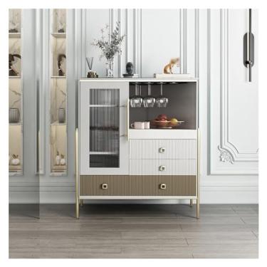 Imagem de Aparador lateral tipo buffet, armário moderno com portas de vidro, armário de armazenamento buffet, adequado para cozinhas, jantares e cafeterias (branco, 100 x 42 x 110 cm)