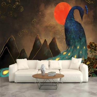 Imagem de Lcythiazole Papel de parede de pavão de tamanho personalizado, mural pintado à mão, papel de parede grande autoadesivo removível, para quarto, sala de estar, TV