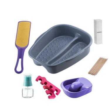 Imagem de Kit Manicure Pedicure Palito Tigela mão Bacia Pés Lixa Unha Separador 