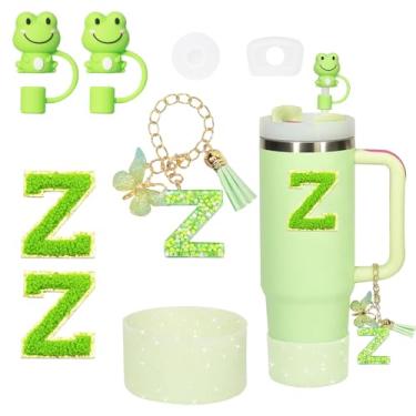 Imagem de Liangang Conjunto de acessórios de copo de 8 peças para Stanley 850 g 1,134 g, incluindo bota, tampa à prova de derramamento, 2 peças de capa de canudo Stanley e 2 peças de letras adesivas (verde Z)