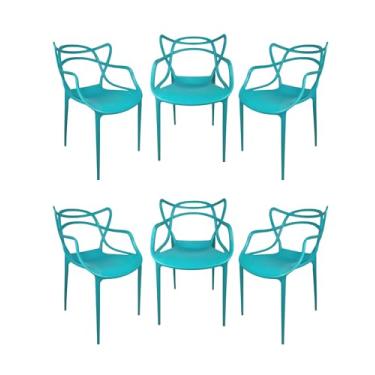 Imagem de Kit com 6 cadeiras Allegra Azul Turquesa, Cadeira monobloco e Cadeira confortável