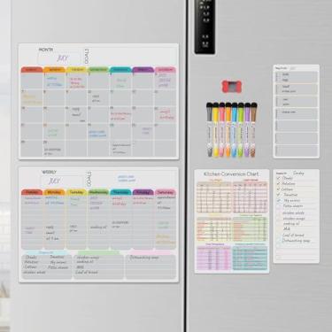 Imagem de Planejador de calendário magnético para placa de planejador de refeições semanal magnética para geladeira - Ímã de tabela de conversão de medida - Organizador de menu familiar, lista de compras, diariamente para fazer agenda 8 marcadores 1 borrachas