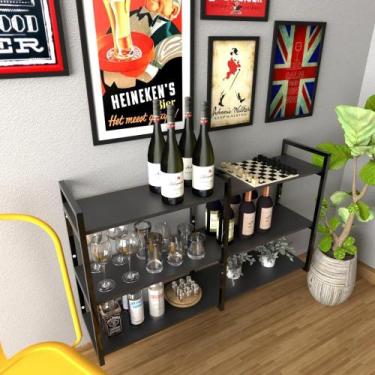 Imagem de Aparador Prateleira industrial sala barzinho preto bar adega moderno s