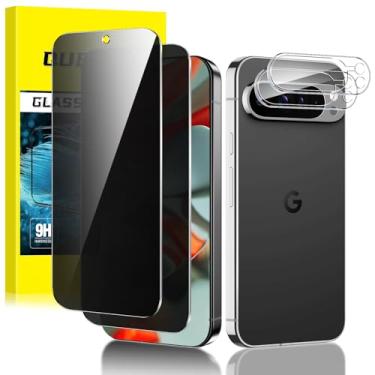 Imagem de QUESPLE Pacote com 2 + 2 protetores de tela para Google Pixel 9 Pro XL + protetor de lente da câmera, vidro temperado anti-espião 9H, fácil instalação, alta sensibilidade, compatível com capas