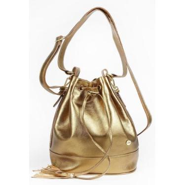 Imagem de Bolsa Saco Ombro Transversal Feminina Tiracolo Couro Bronze - Betania 