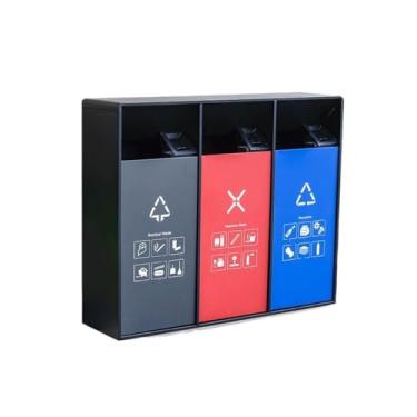 Imagem de Lixeira para Área Externa Lixeira externa 120l, lata de lixo quadrada tripla de metal, lata de lixo grande comercial doméstica moderna (com cinzeiro) Lixeira para Área Externa