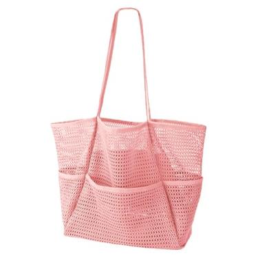 Imagem de Tefedpot Bolsa de praia grande, sacolas de compras reutilizáveis dobráveis resistentes, bolsa de brinquedo de praia, bolsas de praia para mulheres, A - rosa, Large
