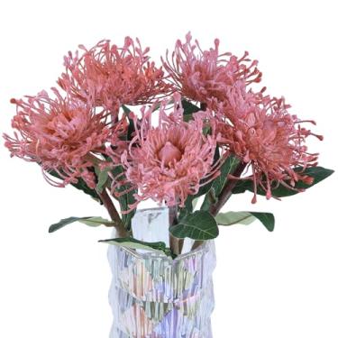 Imagem de 5 peças de flores de alfinete rosa falsas 40 cm de aranha, crisântemos, artificiais de aranha, para buquê de casamento, festa, decoração interna e externa (rosa)