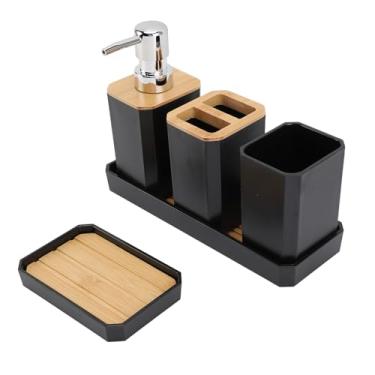 Imagem de Conjunto de Acessórios de Banheiro de Bambu, Conjunto de 9pcs, Incluindo Garrafa de Loção, Xícara de Enxaguamento, Copa Escova de Dentes, Sabão, Conjunto de Bandeja, Ideal