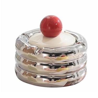 Imagem de Cinzeiro com tampa para mulher cinzeiros de mesa cinzeiro de mesa de cerâmica criativa para fumar para uso doméstico escritório ornamentos (Size: prateado)
