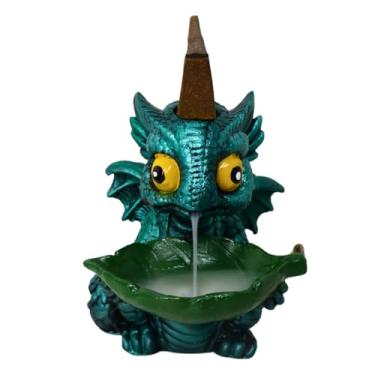 Imagem de Incensário Cascata e Vareta Dragão Baby Verde Perolado Fumaça Invertida Decoração Casa Escritório Meditação Relaxamento