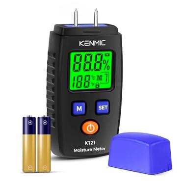 Imagem de KENMIC Medidor de umidade de madeira LCD portátil detector de umidade de madeira com luz de fundo verde, detector de vazamento de água tipo pino com 5 modos para paredes, madeira, lenha, madeira, tijolos, piso