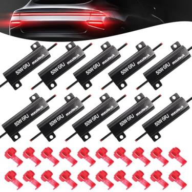 Imagem de mxuteuk 10 peças de resistores de carga de carro de 50 W 6 ohm para fixação de lâmpada LED de flash rápido hiperflash, controlador de flash de correção de erro, com 8 peças de clipe de fio rápido