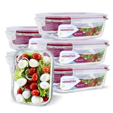 Imagem de Conjunto 6 Potes Vidro Hermético Marmita Mantimentos 640ml - U4home, V