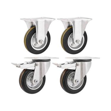 Imagem de Kit 4 un rodízio fixo giratório freio borracha preta 3" 76mm - VONDER