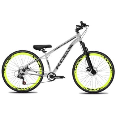 Imagem de Bicicleta Aro 26 Rebaixada Freeride para Grau, Quadro em Alumínio, Relação 1x7, Aros Vmaxx Coloridos, Pedivela 34D, Suspensão 80mm,Prata Preto Amarelo Neon