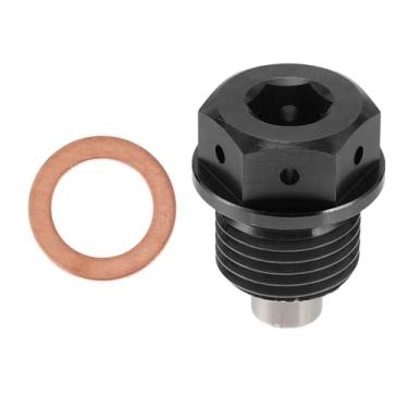 Imagem de REPAIROCK M16 x 1,5 4 mm Bujão magnético de drenagem de óleo de liga de titânio parafuso de porca de drenagem com 1 arruela de cobre preto 1 peça