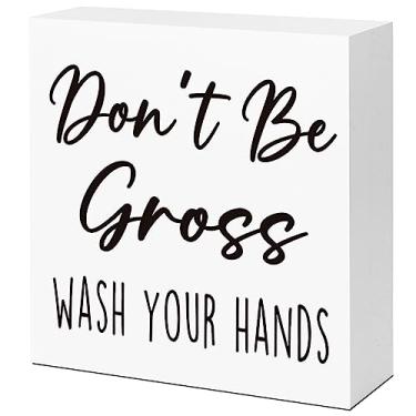 Imagem de LVQHI Placas Engraçadas De Bloco Madeira Para Banheiro, Não Seja Nojento, Lave As Mãos, Placa Caixa Prateleira, Mesa Casa, Decoração Rústica, 5" X