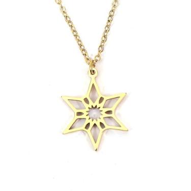 Imagem de Colar com símbolo da paz banhado a ouro 14K com pingente de aço inoxidável da estrela de Davi - joia judaica inter-religiosa para homens e mulheres, Small, Metal, Sem Pedra Preciosa