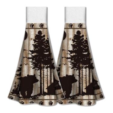 Imagem de WADORN Conjunto de 2 toalhas de pendurar para cozinha, ursos da floresta, animais selvagens, toalha de mão com gancho de laço, toalhas de amarrar penduradas, toalha de prato, toalha de chá, 31,5 x