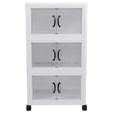 Imagem de Organizador do armário de armazenamento dobrável de plástico de armazenamento empilhável com rodas espessadas de grande capacidade sem instalação necessária para o guarda -roupa (-3117240236711)