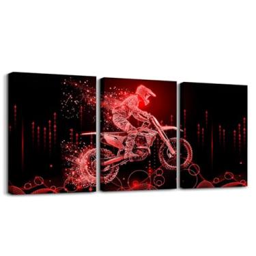 Imagem de Feelyou Arte de parede infantil em tela para bicicleta suja, sala de estar, quarto, corrida, motocross, motociclista, pintura de parede, decoração de parede para meninos e meninas, esportes radicais