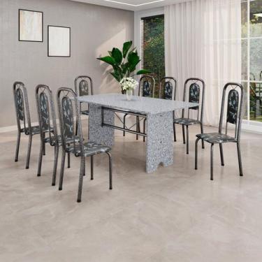 Imagem de Conjunto de Mesa Tubular 180cm X 75cm Tampo Granito Ocre com 8 Cadeira