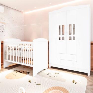 Imagem de Quarto de Bebe Completo Berço 3 em 1 Eloá e Roupeiro Ariel Branco