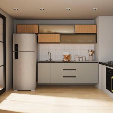 Imagem de Cozinha Modulada 7 Peças 5 Aéreos 2 Balcões Nara Cabecasa Madeiramadeira Avena/Cinza Claro