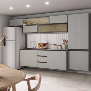 Imagem de Cozinha Modulada 8 peças 5 Aéreos 2 Balcões 1 Paneleiro Nara Cabecasa MadeiraMadeira Cinza Claro