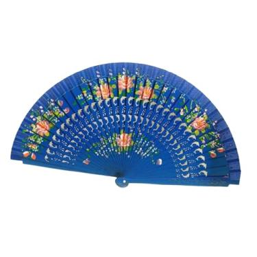 Imagem de YIJU Ventilador de mão dobrável multifuncional retrô para festas de cosplay e acessórios de dança, Azul