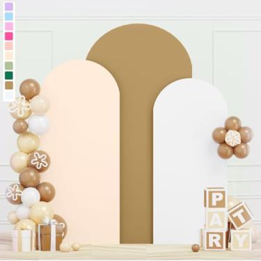 Imagem de ROMANKAS Conjunto de 3 capas de arco multicoloridas com elástico para casamento, 1,2 m, 1,8 m, elastano, elástico, arco, arco, redondo, marrom, para decoração de festa de chá de bebê