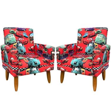 Imagem de Kit 2 Poltronas Decorativa Infantil Confortável Para Quarto Suede Com Estampa Pés Castanhos