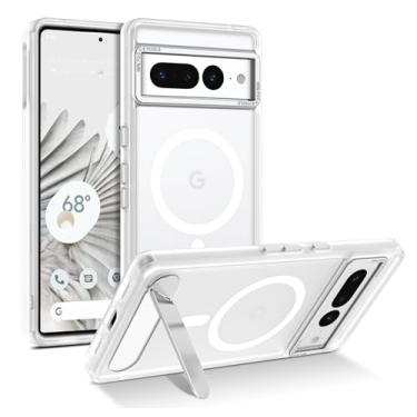 Imagem de GUAGUA Capa para Google Pixel 7 Pro com suporte, capas magnéticas com suporte invisível dobrável translúcido, traseira fosca, fina, protetora, à prova de choque, suporte para celular para Google Pixel