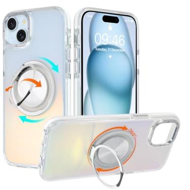Imagem de WPCase Capa iridescente para iPhone 15 com suporte [compatível com MagSafe], capa resistente de grau militar com suporte magnético giratório 360 para mulheres e homens, branco holográfico