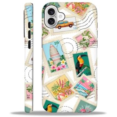 Imagem de Bvkilrvc Capa para iPhone 16, estampa de carimbos postais, estampa fosca, capa de silicone líquido engraçada, resistente a impactos, antiarranhões, à prova de choque