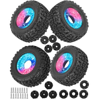 Imagem de hopsupRC Rodas RC e pneus de caminhão para barra 1/10 4 × 4 2WD, Arrm a Senton, Axia1 Redcat Rc4wd, pneu off-road com rodas RC hexagonais, 12 mm/14 mm/17 mm, pneus hexagonais RC 4 peças coloridas
