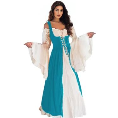 Imagem de Vianinfalo Vestido Renascentista Feminino Irlandês Medieval Pirata Fantasia Ren Faire Fantasia de Halloween, Azul oceano, XX-Large-3X-Large