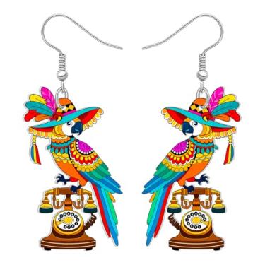 Imagem de DALANE Brincos de acrílico com flores tropicais do Havaí com papagaio, animais divertidos, pendurados, primavera, verão, joias de pássaros, presentes para mulheres, acessórios para amantes de pássaros