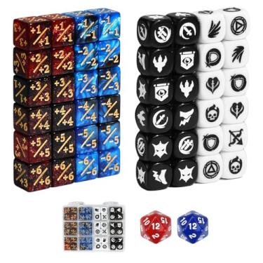 Imagem de FourDragons 50 Pieces 12mm MTG Dice Counters Icon Abilities Keywords Tokens, Mini Dice CCG Creature Stats Buff Tokens for Magic The gatering, Compatible with MTG TCG Magic Card Games Accessories