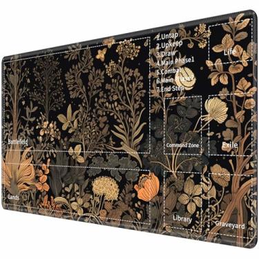 Imagem de for MTG TCG Playmat,Game Play Mat for MTG TCG DTCG CCG RPG and Other Card Games/Mouse Pad 24 x 14 inches Trading Card Game Board Game with Zones and Non Slip Rubber Backing,Golden Flower Plants
