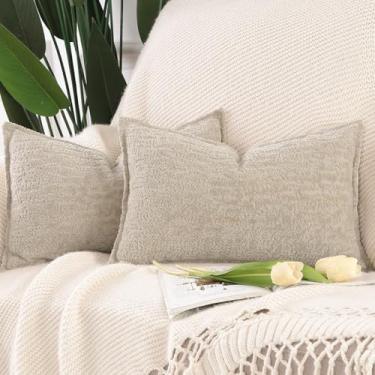Imagem de Madizz Pacote com 2 capas de almofada de veludo chenille 30 x 50 cm cinza-acinzentado claro macio neutro decorativo fronhas boho para sofá sofá decoração de casa de fazenda moderna